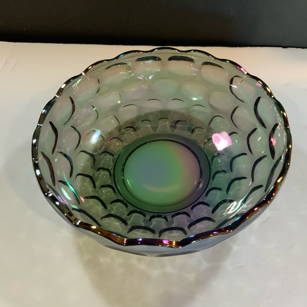 Vtg Federal Indiana Glass Bowl Iridescent Carnival Thumbprint Mid Century #18 - Picture 2 of 6